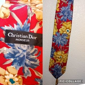 Christian Dior monsieur floral silk neck tie red blue yellow flowers silk tie